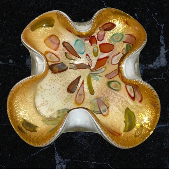 Vintage Murano Vetreria Fratelli Toso Rolled Sides Hollow Canes Cased Bowl - Picture 1 of 11